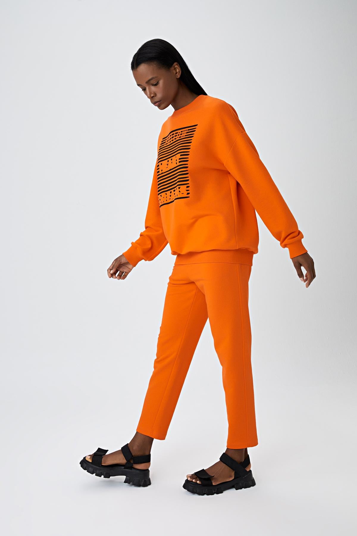 Slogan baskılı sweatshirt Oranj