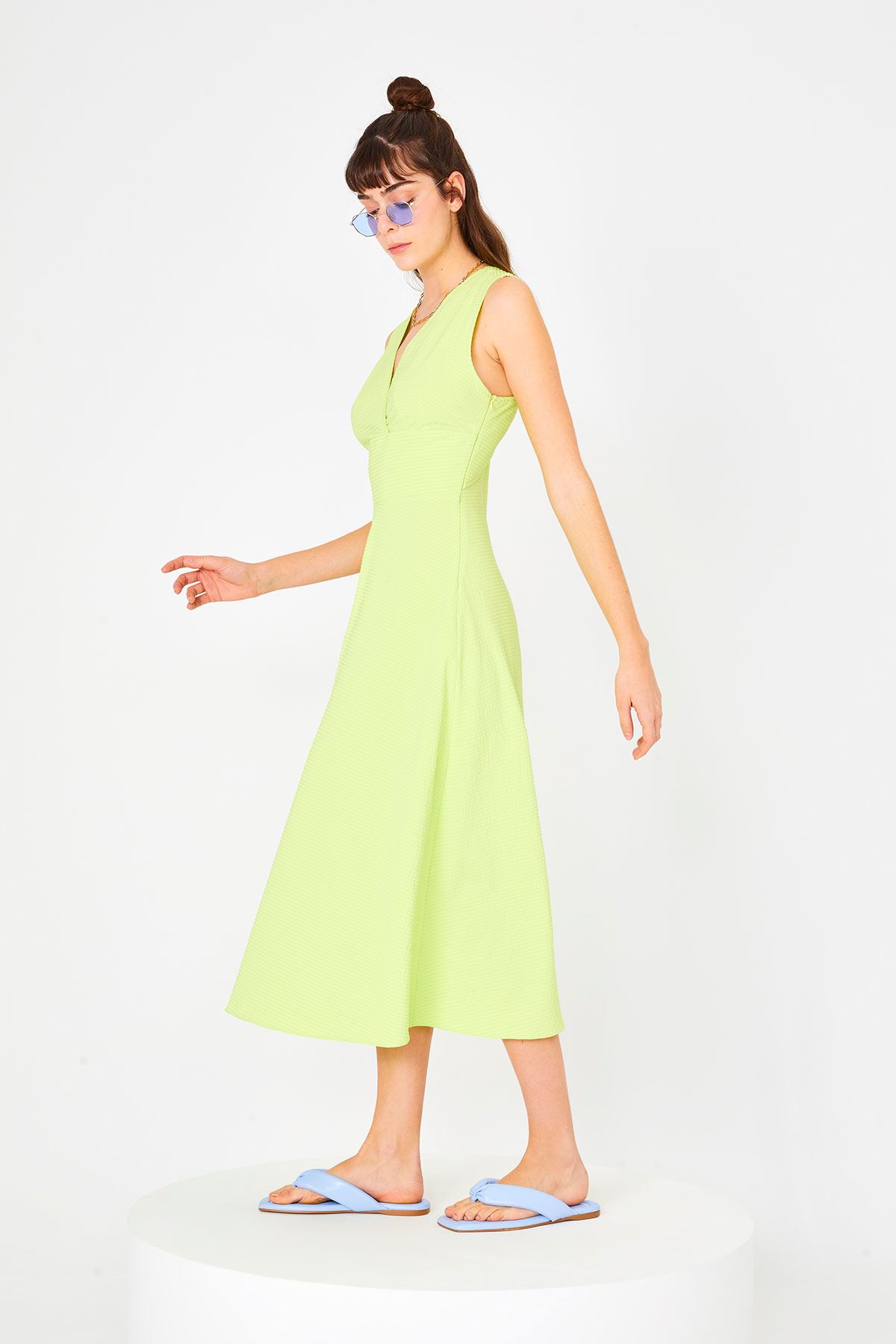 Gofreli Elbise Fıstık Yeşili