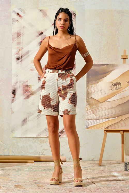 Bermuda Desenli Şort Kahverengi