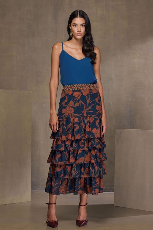 Kat Kat Volanlı Etek Petrol