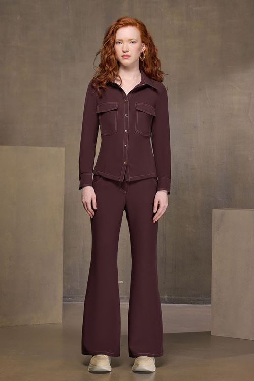 Kontrast Dikişli Pantolon Kahverengi