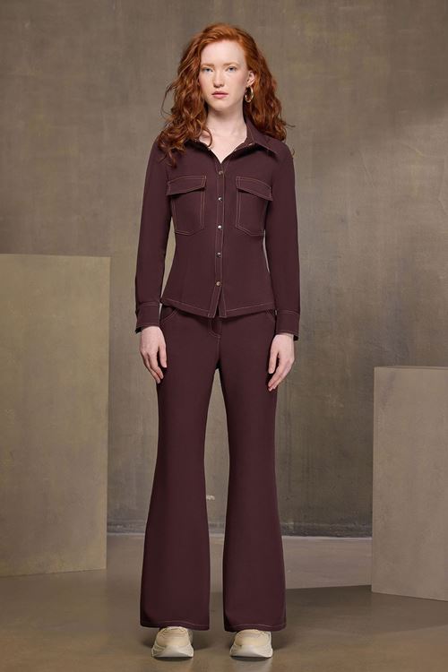 Kontrast Dikişli Gömlek Kahverengi