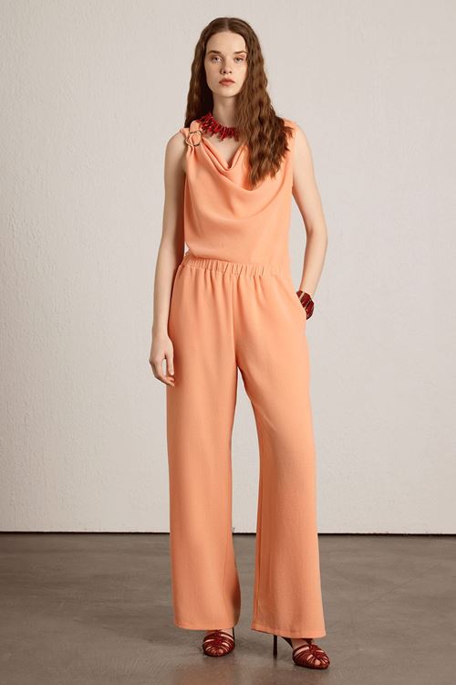 Bel Elastik Wıde Leg Pantolon Oranj