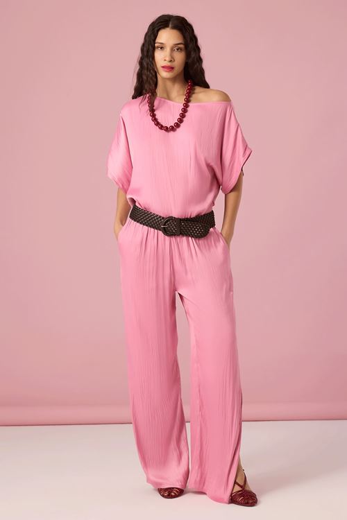 Yan Yırtmaçlı Kraş Pantolon Pembe