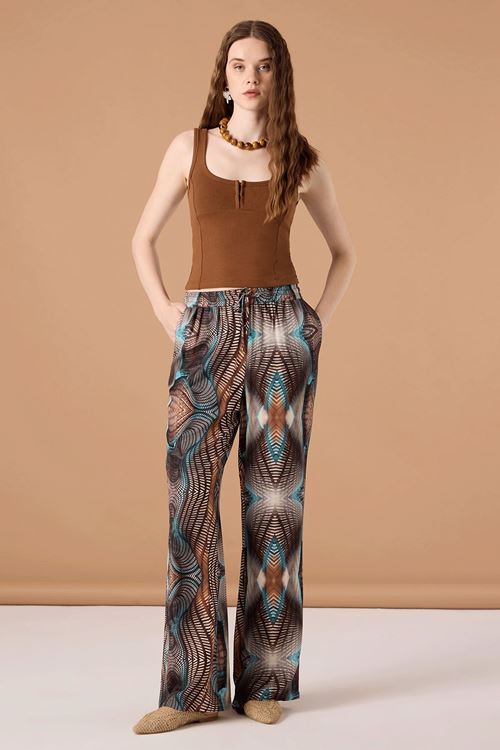 Desenli Bel Elastik Pantolon Multi