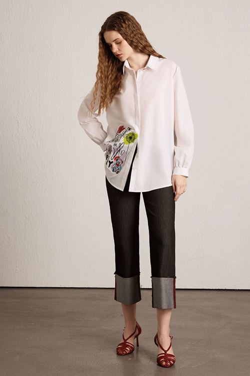 Ön Baskılı Gömlek Beyaz