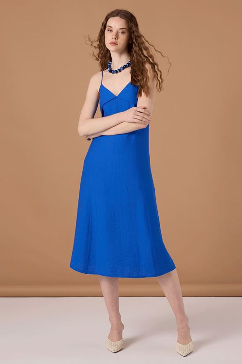 Krinkıl Askılı Elbise Saks