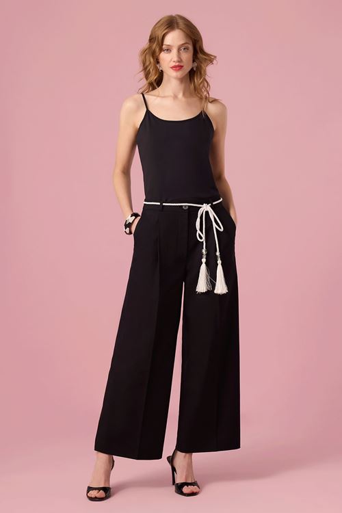 Pileli Gabardin Pantolon Siyah