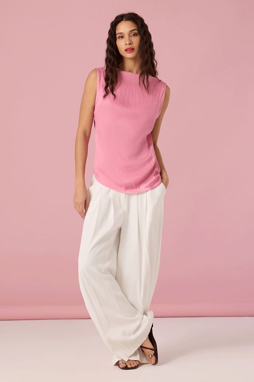 Kraşlı Saten Bluz Pembe