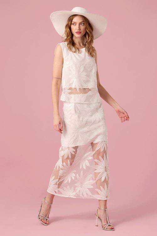 Çiçek Payetli Bluz Beyaz