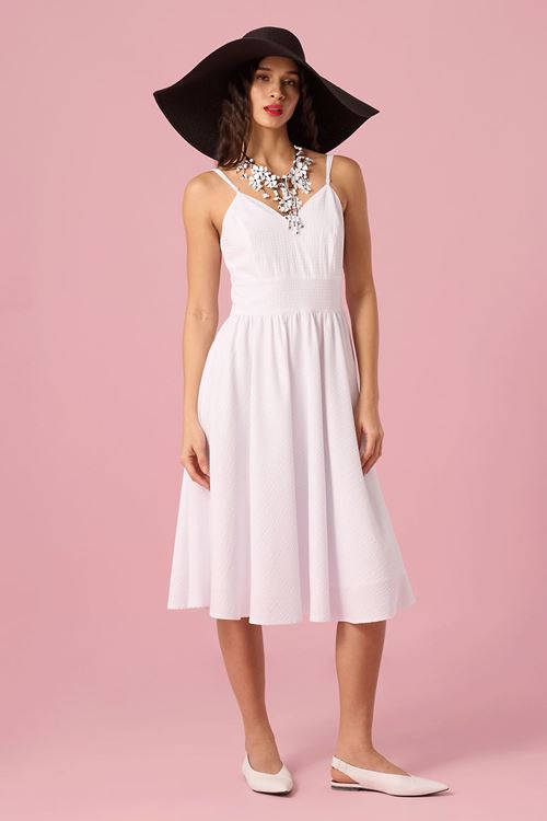 Gofreli Askılı Elbise Beyaz