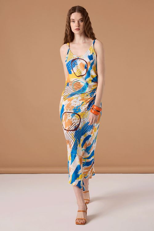 Desenli Verev Elbise Mavi