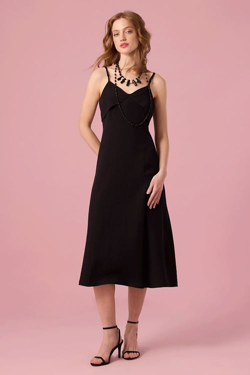 Krinkıl Askılı Elbise Siyah