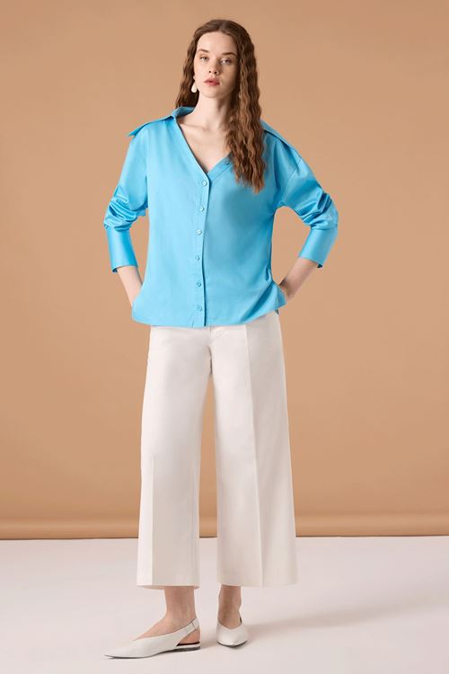 Geniş Yakalı Gömlek Mavi