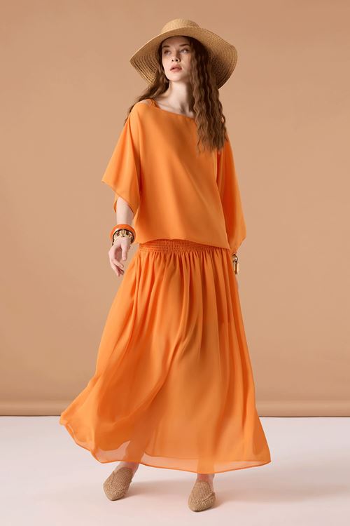 Bel Gipeli Şifon Etek Oranj