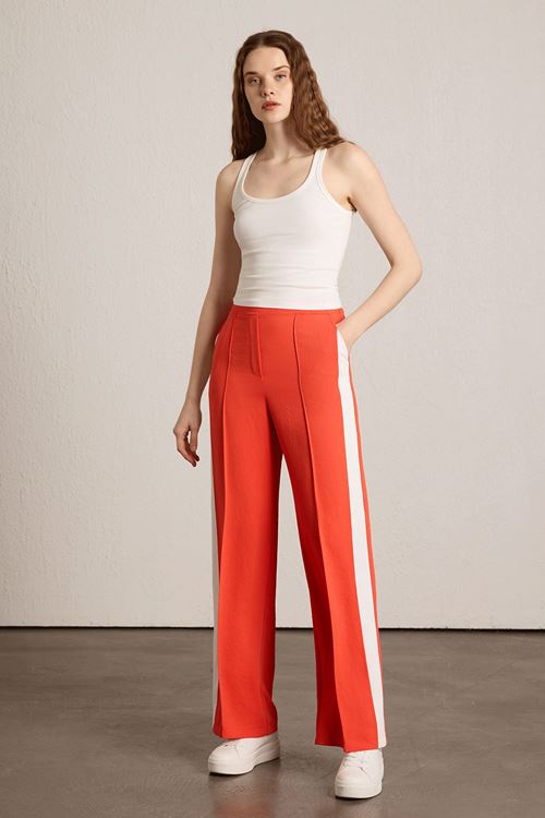 Yan Şeritli Nervür Pantolon Mercan