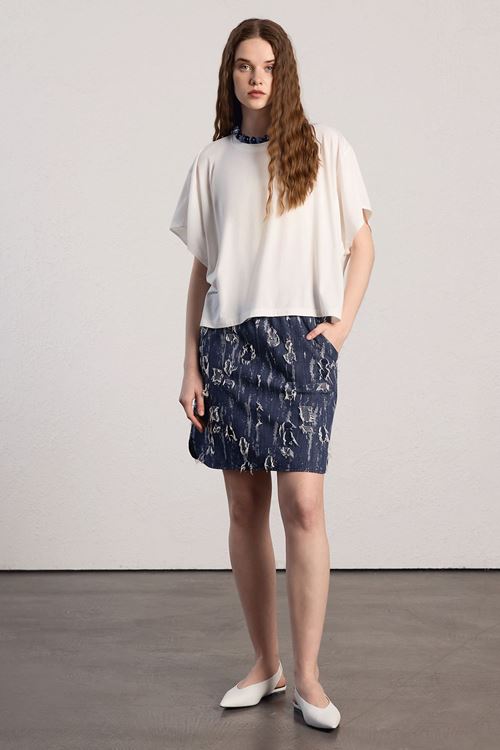 Kesik Denim Mini Etek Lacivert