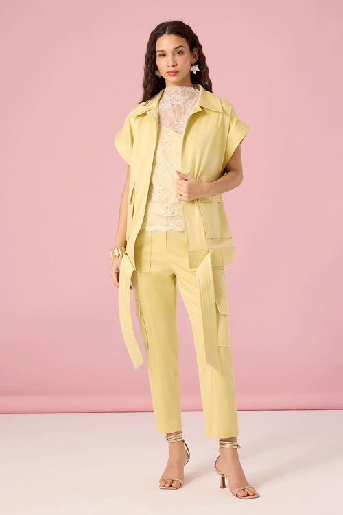 Dikiş Detaylı Yelek Sarı