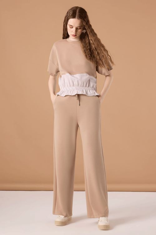 Düşük Kol Gipeli Bluz Bej