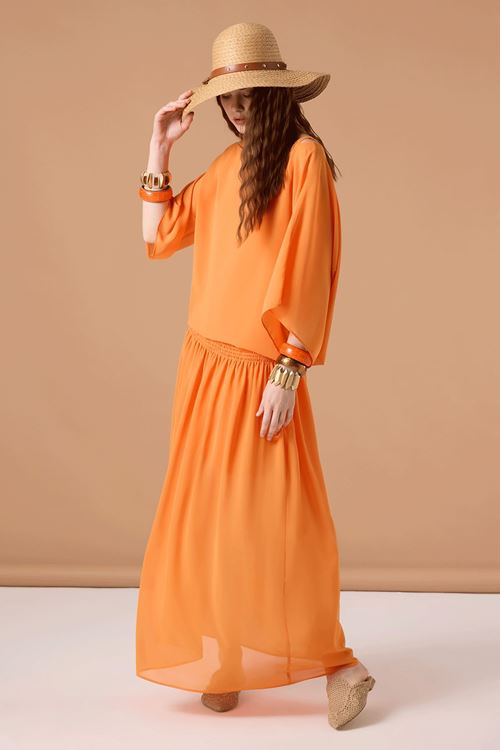 Yarasa Kol Şifon Bluz Oranj