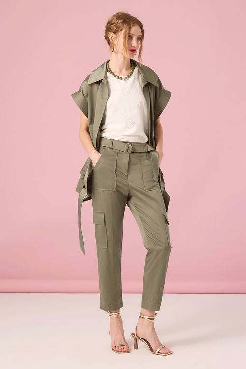 Dikiş Detaylı Yelek Haki