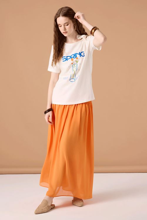 Omuz Bağlamalı T-Shirt Ekru