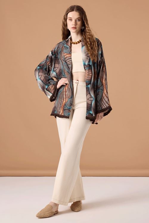 Püsküllü Desenli Kimono Multi