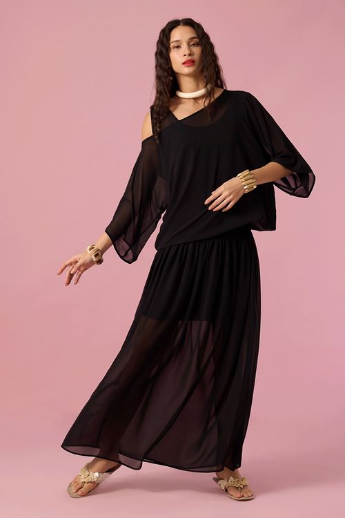 Yarasa Kol Şifon Bluz Siyah