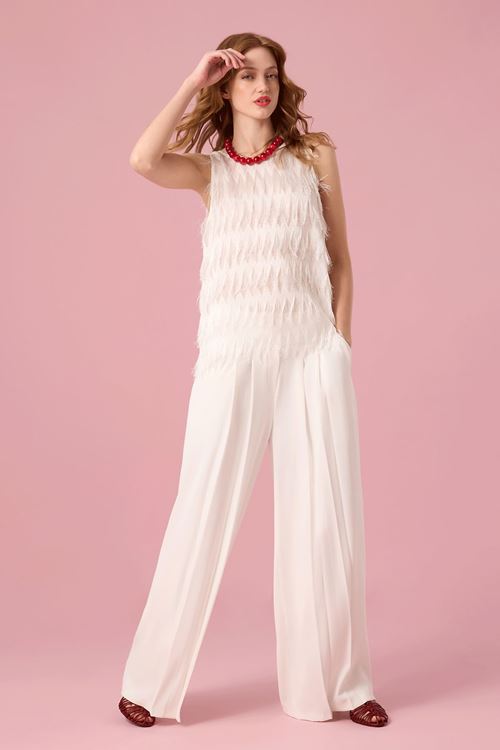 Püsküllü Bluz Beyaz