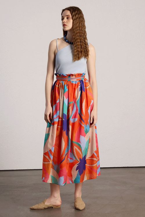 Büzgülü Desenli Maxi Etek Multi