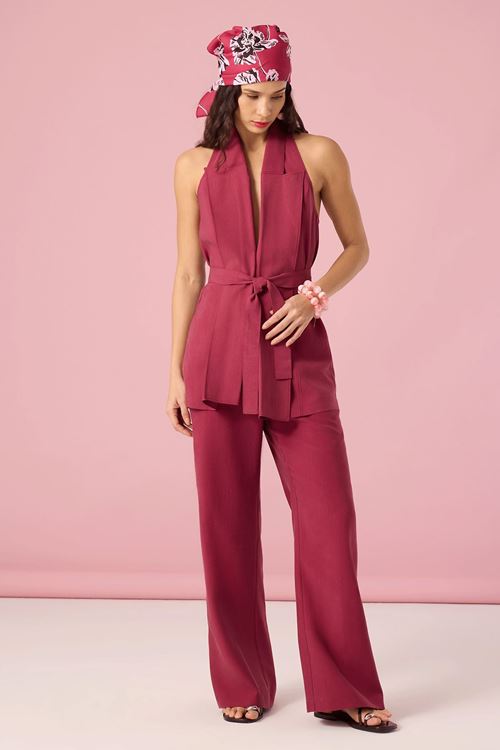 Sırt Dekolteli Viskon Yelek Bordo