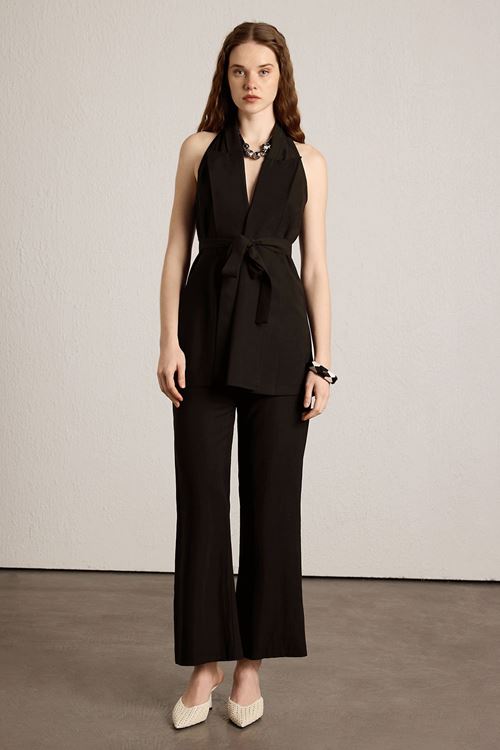 Sırt Dekolteli Viskon Yelek Siyah