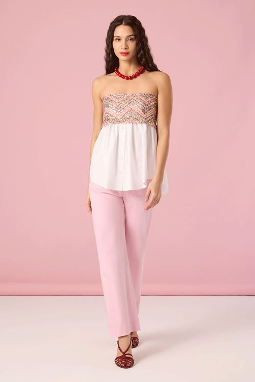 Straplez Payet Mixli Bluz Pembe