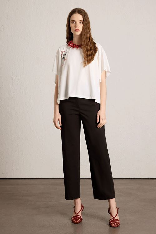 Oversıze Baskılı T-Shirt Ekru