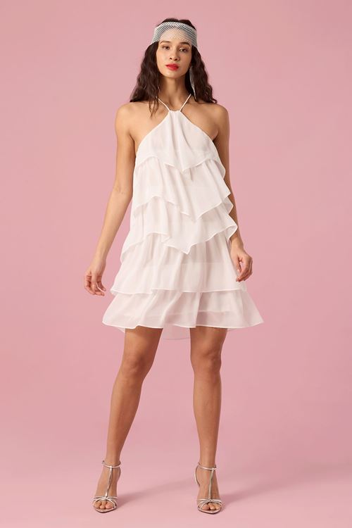 Kat Kat Şifon Elbise Beyaz