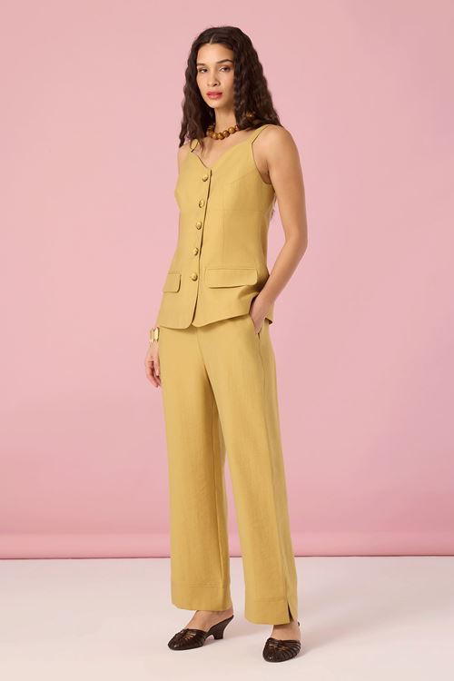 Pensli Fit Viskon Yelek Hardal