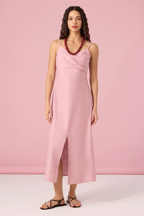 Askılı Maxi Elbise Pudra