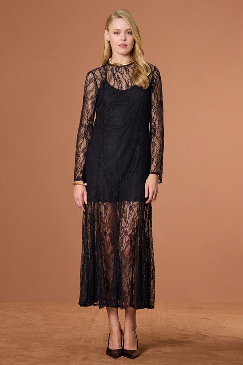 Dantelli Maxi Elbise Siyah