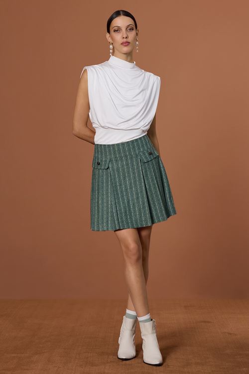 Pileli Çizgili Etek Yeşil