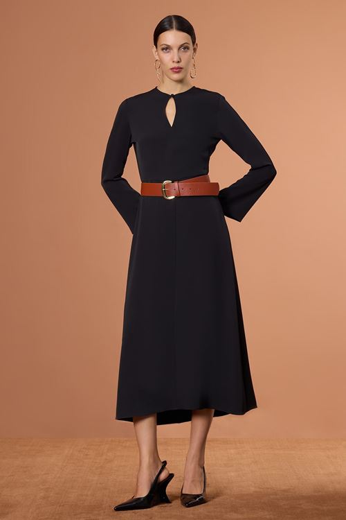 Regular Krep Elbise Siyah