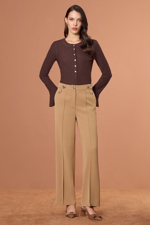 Apoletli Nervür Pantolon Camel