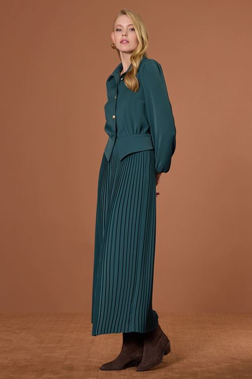 Piliseli Maxi Etek Nefti Yeşili