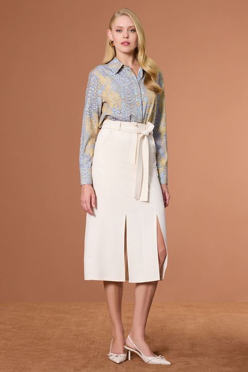 Yırtmaçlı Etek Krem