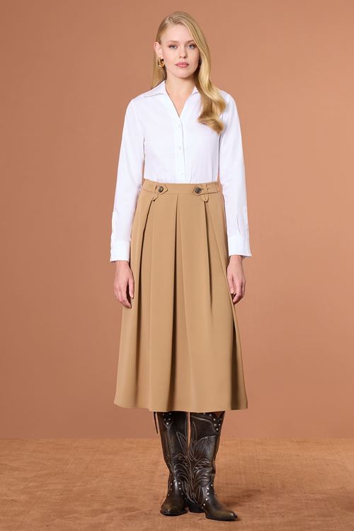 Apoletli Pileli Etek Camel