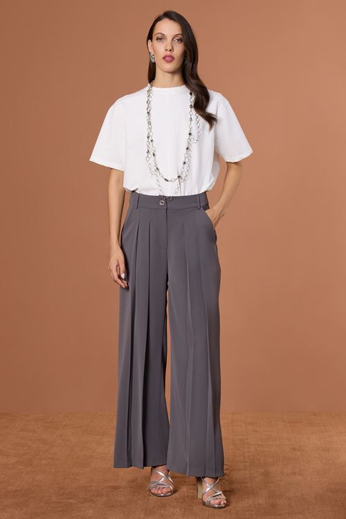 Pileli Wide Leg Pantolon Antrasit