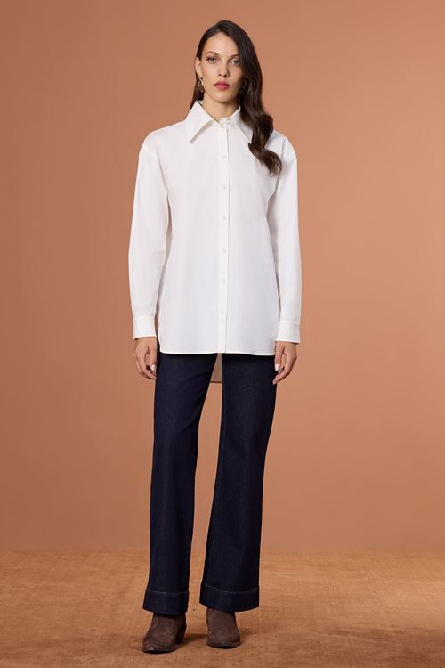 Arka Baskılı Poplin Gömlek Ekru