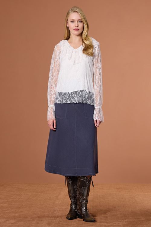 Volanlı Dantel Bluz Beyaz