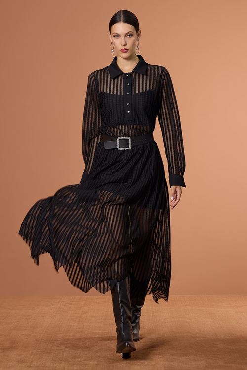 Bel Elastik Tül Etek Siyah