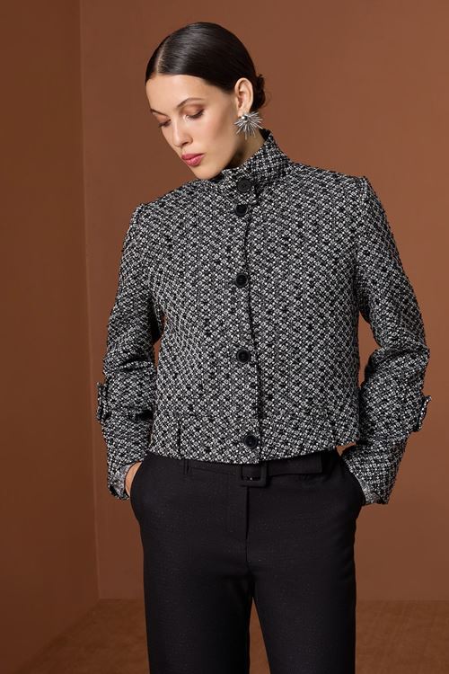 Dik Yakalı Tivit Ceket Siyah