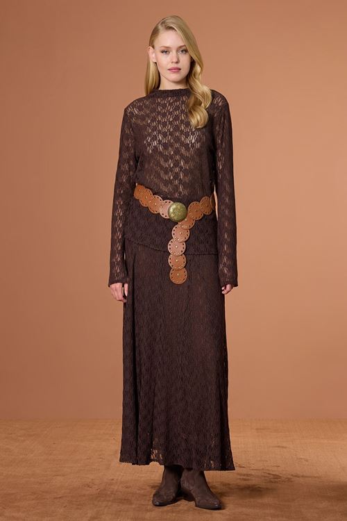 Çiçekli Dantel Bluz Kahverengi